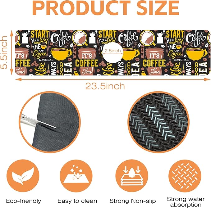 Kitchen Faucet Mat Coffee Poster Kitchen Sink Splash Guard Faucet Mat,1 PC Splash Guard Behind Faucet Drip Catcher for Kitchen,Sink Mat,Dish Drying Mat,Bathroom Faucet Mat 23.5""X5.5""