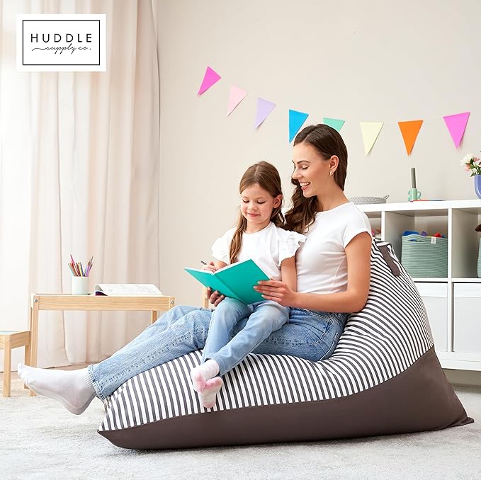 HUDDLE Original Stuffed Animal Bean Bag Storage Extra Large Designer Beanbag Chairs for Kids Teens & Adults | Instant Clutter Clear for Stylish Moms - Stuffed Animal Storage Bean Bag Chair Grey Stripe