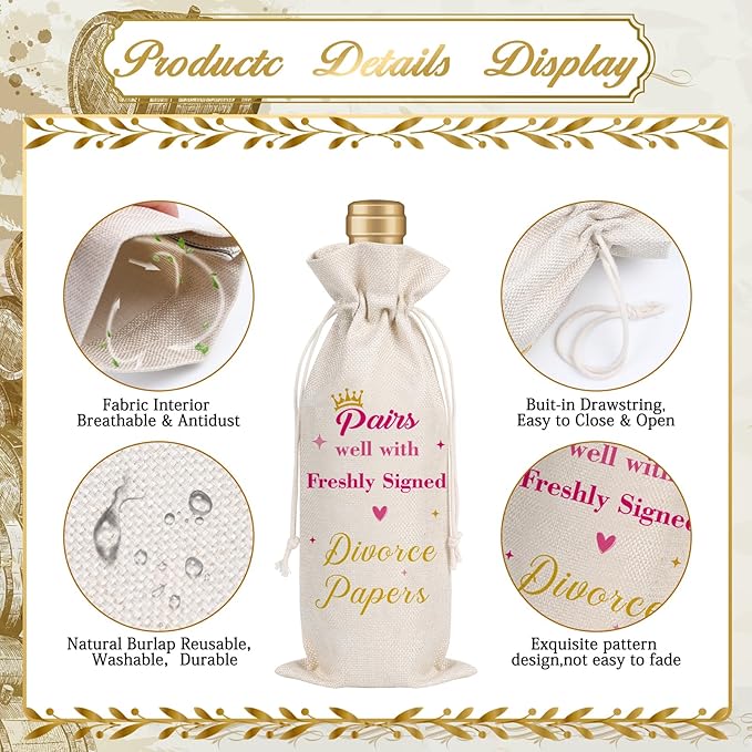 Wxiben Divorce Gift Wine Bag - Pairs Well With Freshly Signed Divorce Papers Wine Bags Divorce Party Decorations for Women New Beginning Gifts Breakup Wine Bottle Bag for Friends Sister