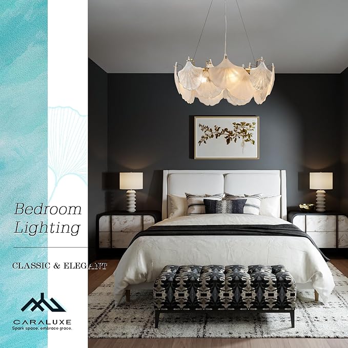 Gold Round Chandelier 8 Light Ginkgo Crystal Chandelier Light Fixture Hammered Glass Vintage Chandelier for Living Room Dining Room Bedroom High Ceiling Foyer,24in