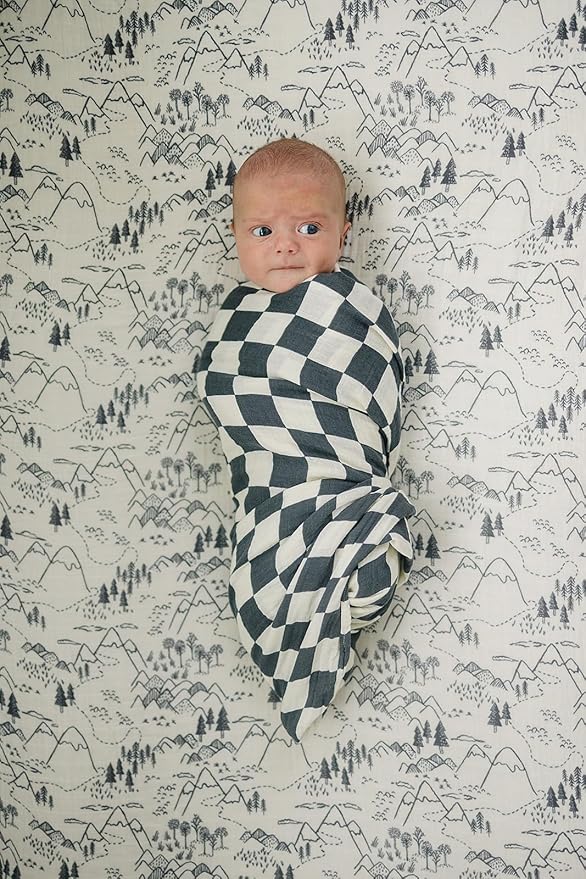 Summit Muslin Crib Sheet by Mebie Baby, Soft and Breathable Bed Sheets for Babies, Modern Neutral Bedding for Cribs, Standard Crib Mattress Fitted Sheet, Great for Boy or Girl Room or Nursery