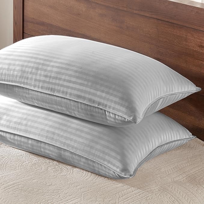 Basic Beyond King Size Pillows - Down Alternative Pillows for Sleeping, Soft King Pillows Set of 2 for Back, Stomach or Side Sleepers, Silver, 20x36 Inches
