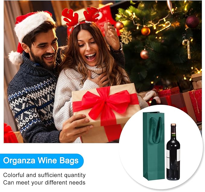 uxcell Wine Bags, 24pcs Light Green 4 x 4 x 14 In Wine Gift Bags with Handles Paper Wine Tote Bag for Wedding Birthday Christmas Party Supplies
