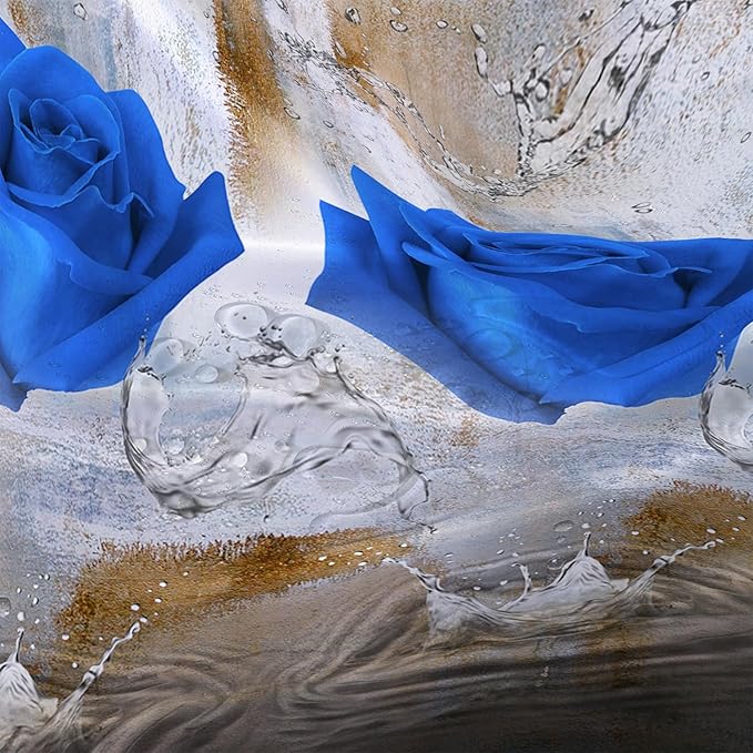 AILONEN Blue Rose Shower Curtain for Girls 3D Rose Water Droplet Retro Bathroom Decor,Modern Rose Flower Couple Lover Women Bath Curtain 72" W*96" H Polyester Waterproof Bathroom Curtain with Hooks