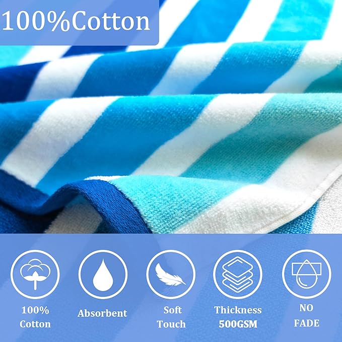VOOVA & MOVAS Teens Poncho Towel with Hood (8-16Years), 100% Cotton Thick Poncho Towel Robe for Teens, Perfect for Pool, Beach, Bath and Gifts,Blue Stripe
