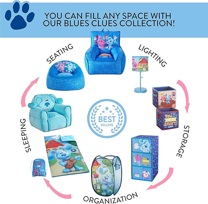 Idea Nuova Nickelodeon Blue's Clues Toddler Nylon Bean Bag Chair with Piping & Top Carry Handle, Large