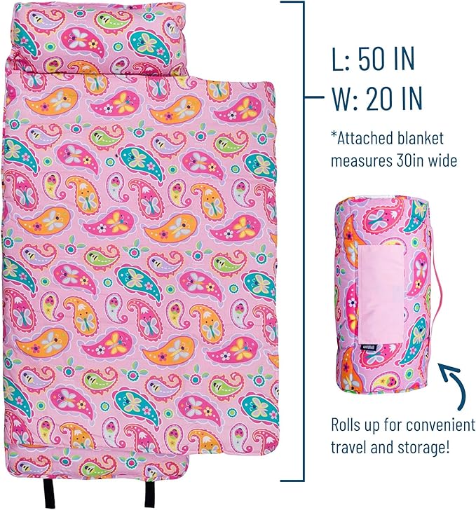 Wildkin Original Nap Mat with Reusable Pillow for Boys & Girls, Ideal for Sleepovers, Equipped with Hook & Loop Fastener, Made from Cotton Blend Materials - Nap Mat for Kids