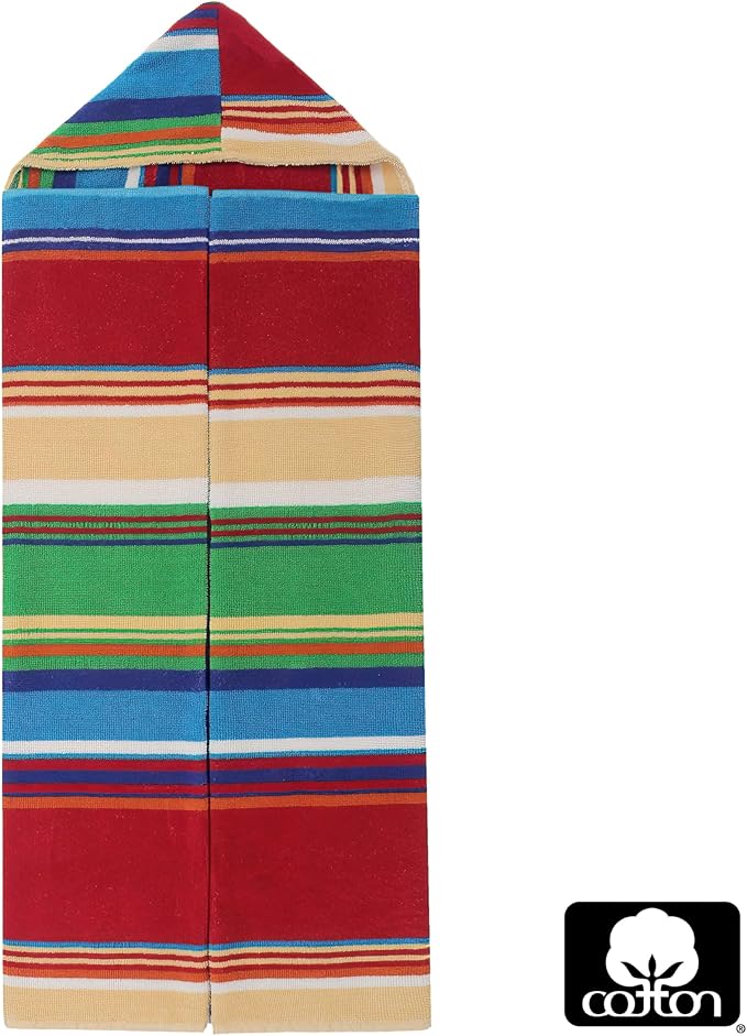 Hooded Bath Towel Wrap - 100% Cotton Terry Large Oversized Hooded Kids Towel - Toddler Shower Pool Beach Towel - Super Soft Plush Absorbent Quick Dry Easy Care Gift -30x60- Stripes Multi