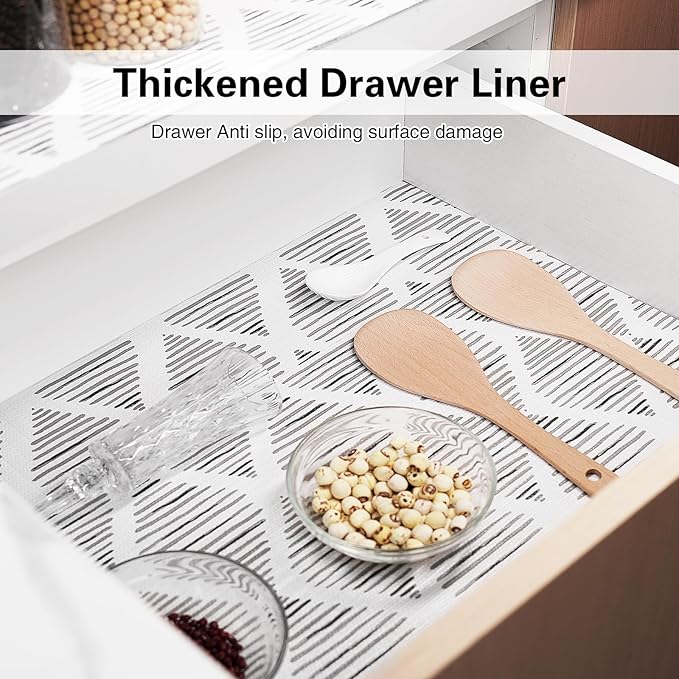 Shelf and Drawer Liner for Kitchen Cabinet,12 in x 30 FT Non-Adhesive Cabinet Liners for Shelves Non-Slip Waterproof Kitchen Drawer Liners Contact Paper Shelf Paper with Knife and Tape Measure