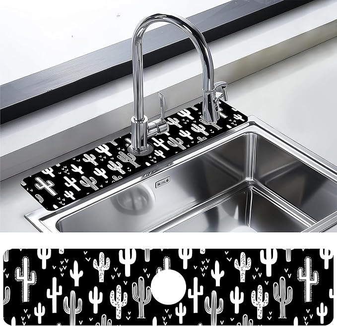 Kitchen Faucet Mat Fun Western Cactus Kitchen Sink Splash Guard Faucet Mat,1 PC Splash Guard Behind Faucet Drip Catcher for Kitchen,Sink Mat,Dish Drying Mat,Bathroom Faucet Mat 23.5"X5.5"