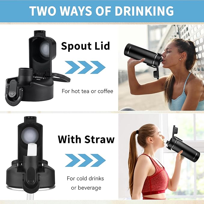 Insulated water bottle with Straw,18oz Stainless Steel Water Bottle for Adult Kids,Double Wall Vacuum Wide Mouth Insulated Water Bottle for School,BPA-free and Leak-proofοΌ18oz,BlackοΌ