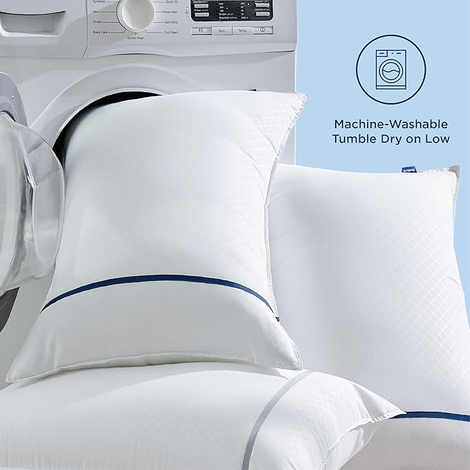 Bedsure Hotel Pillows - Luxury Bed Pillows for Sleeping with Decoration Strip Breathable Cover Soft & Supportive Pillows for Side, Back or Stomach Sleepers (2, Grey, Standard)