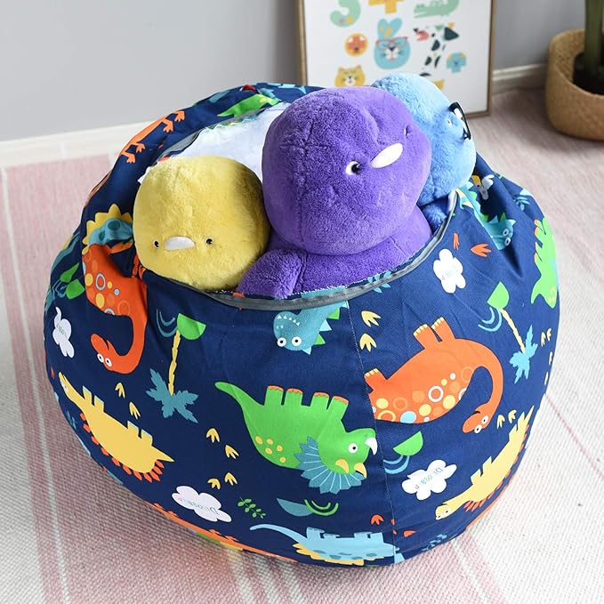 YuppieLife Kids Storage Bean Bag Cover(No Filling)Toy Organizer|Carrying Handle Sofa|Available for Kids and Teenager|Cuddle Chair|Machine Washable and Durable(38“,Dinosaur)