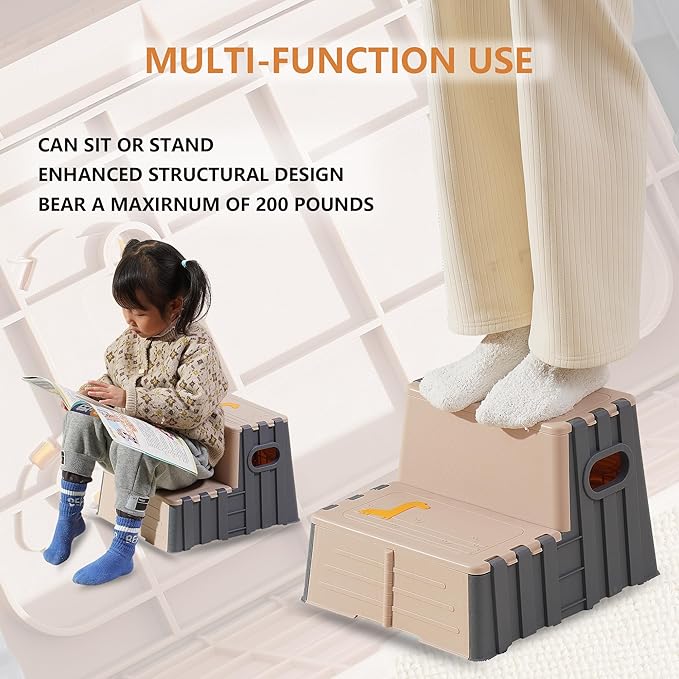 2 Step Toddler Step Stool,Anti-Slip Sturdy Folding Stools for Kids for Bathroom Toilet Potty Training(Pink Lotus Root)