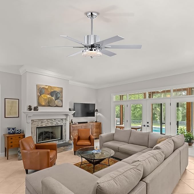 NicBex Ceiling Fan 52 Inch Stylish Design Ceiling Fan with Lights Ceiling Fans with 6 Blades and Remote Control Reversible Ceiling Fan for Bedroom, Living Room, Silver