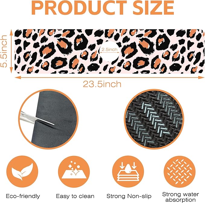 Kitchen Sink Splash Guard Faucet Mat Leopard Rosettes Sink Splash Guard Behind Faucet,1 PC Soft Diatom Mud Non-Slip Mat -for Kitchen,Sink Mat,Dish Drying Mat,Bathroom Faucet Mat 23.5"X5.5"
