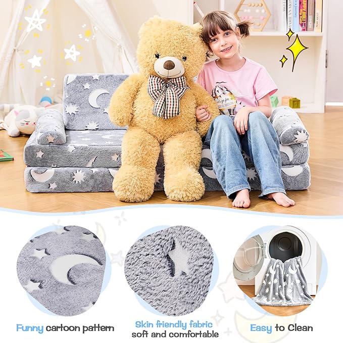 Modular Kids Play Couch,Toddler Couch Kids Sofa,Child Sectional Sofa,Bedroom and Playroom Furniture for Toddlers,Convertible Foam and Floor Cushion for Boys and Girls,Glow in The Dark,Star