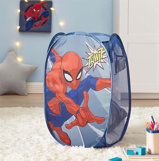 Idea Nuova Spiderman Pop Up Hamper with Durable Carry Handles, 21'' H x 13.5'' W X 13.5'' L