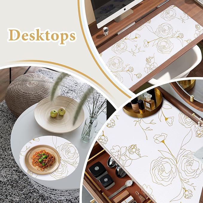 Shelf Liners for Kitchen Cabinets Non Adhesive Drawer Liner 23.6in x 30FT Gold Floral Thickened Shelf Liner Paper Strong Non-Slip Easy to Clean for Tool Box Refrigerator