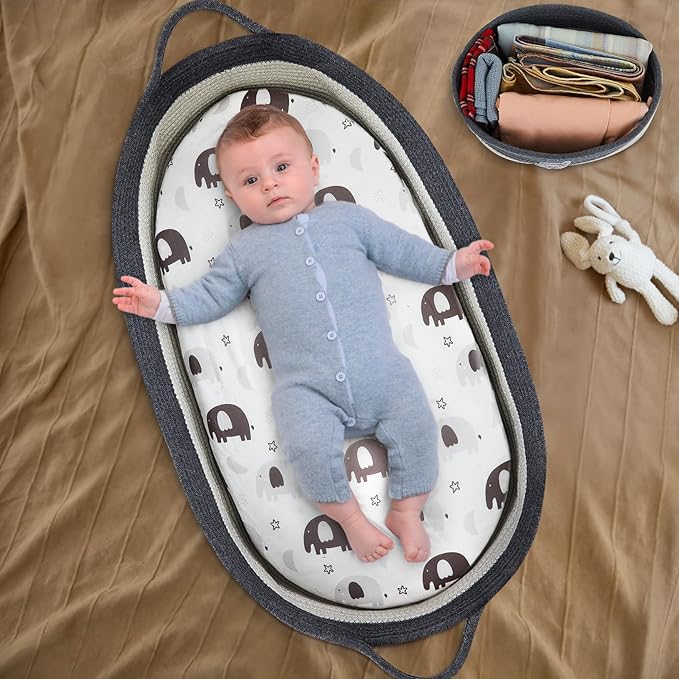 Baby Changing Basket for Dressing Caddy Organizer Moses Basket Dressing Table Foam Diaper Changing Pad Dressing Table Diaper Changing Tablecloth Storage Bag, Elephant