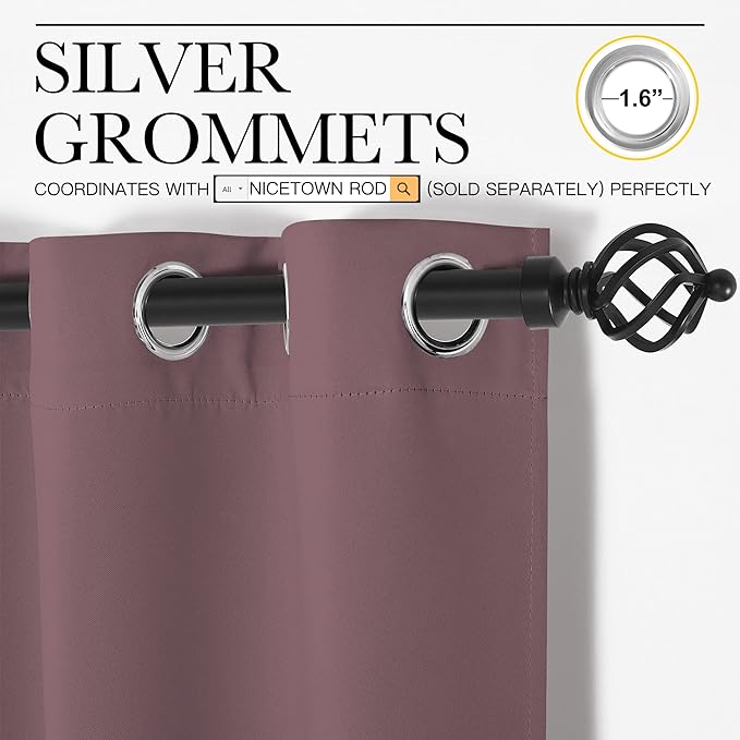 NICETOWN Dry Rose Blackout Curtains 120" Long for Office, Dining Room, Guest Room, 55" Wide, 2 Pieces, Sound Reducing Heat and Cold Block Curtain Panels for Modern Room Decorative