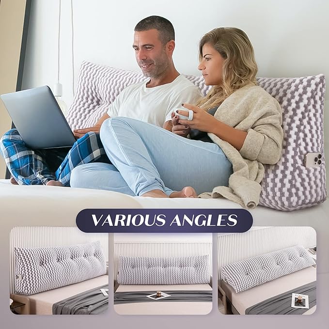 Triangular Wedge Headboard Pillow Large Bolster Bed Rest Reading Pillow Backrest Positioning Support Bolster Cushion with Removable Cover Queen