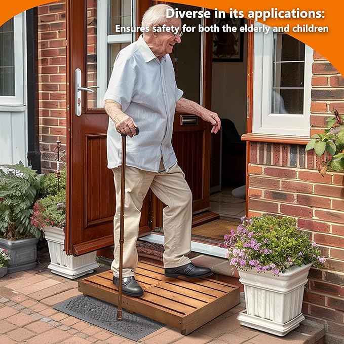 Outdoor Steps 3.5'' Height, Indoor Wooden Step Stool with Non Slip Pads, Step for Outside, Safety Stepping Stool for Hanicap, Kids, Bathroom, Kitchen, Bed (Oak Color)