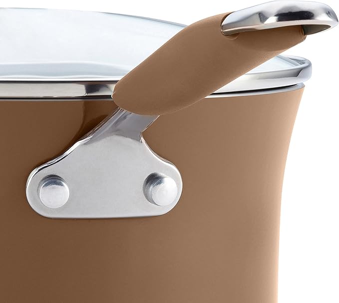 Rachael Ray Cucina Nonstick Cookware Pots and Pans Set, 12 Piece, Mushroom Brown