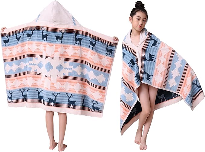 Kids Hooded Beach Bath Towel, Baby Surf Poncho Toddlers Soft Real Cotton Wrap Hooded Towels for Kids Boy Girl