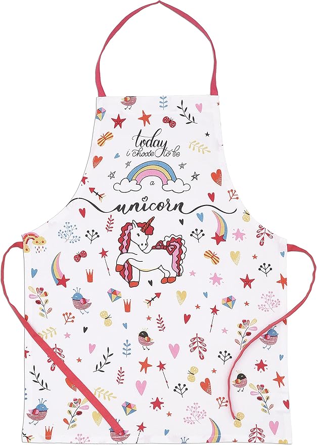 AMOUR INFINI 100% Cotton Unicorn 3-Piece Kitchen Set| Kid's Aprons, Oven Mitts, and Chef Hats|Kitchen Play,Cooking,Grilling,Baking,Thanksgiving,Christmas,Birthday Gift for Girls & Young Chefs