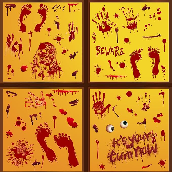 Halloween Decorations Halloween Window Clings Bloody Handprint Footprint Decals Horror Stickers for Glass Window Wall Art 9 Sheets