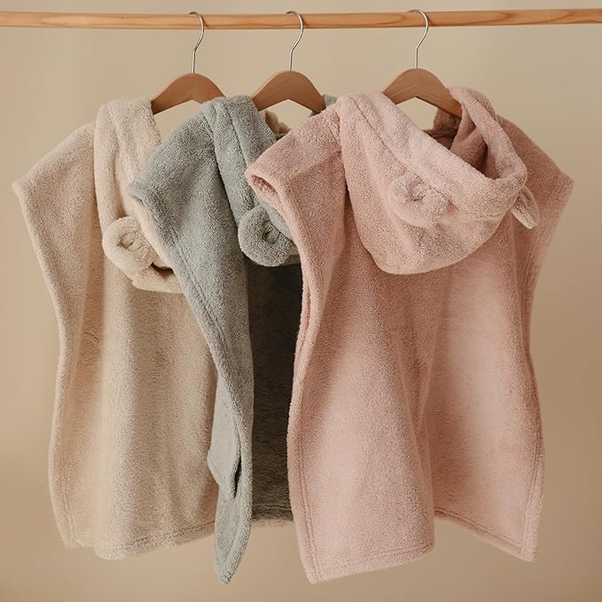 mushie Poncho Towel for Toddlers and Kids (Fog) | Organic Terry Cotton | Ages 1-3 Years
