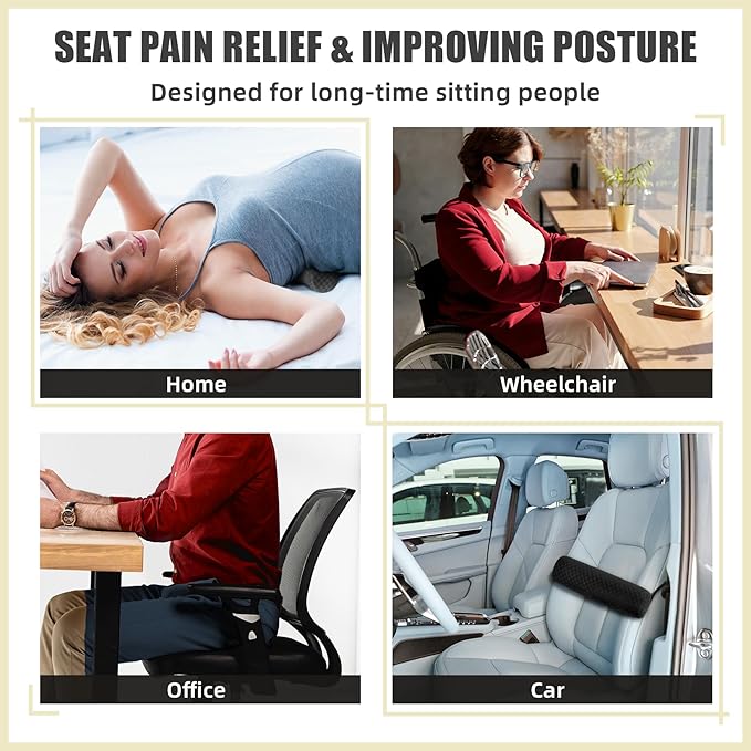 Lumbar Roll Pillow for Lower Back, Lumbar Support Foam Roll Cushion with Pillowcase and Upgraded Strap for Office, Chair, Car, Seat Pain Relief & Improving Posture (Black, Short-11 * 4.3'')