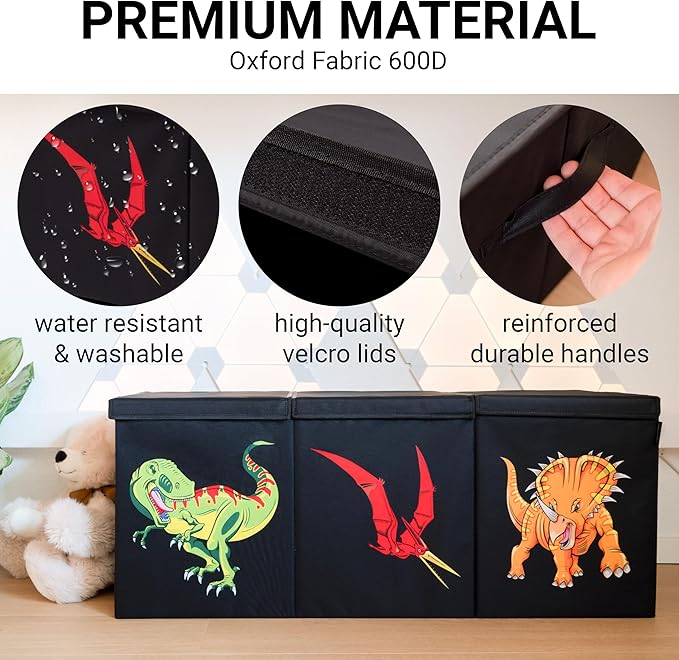 Extra Large Collapsible Dino Toy Box with Lids for Kids - Toy Storage Organizer, Chest, and Bin in Living Room, Playroom or Kids Room Organization