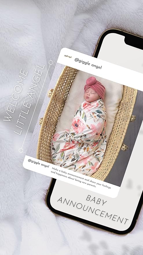 Baby Receiving Blanket Swaddle Blanket Newborn Wrap Swaddle Headband Set -Bloom Flower Pattern (Pink 1)