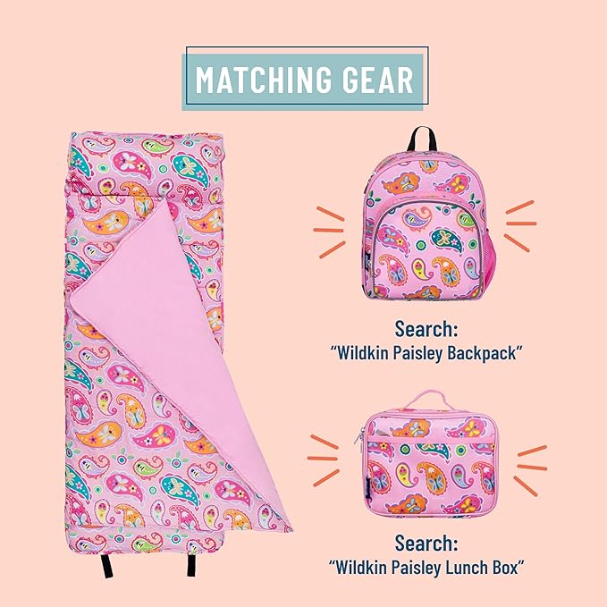 Wildkin Original Nap Mat with Reusable Pillow for Boys & Girls, Ideal for Sleepovers, Equipped with Hook & Loop Fastener, Made from Cotton Blend Materials - Nap Mat for Kids