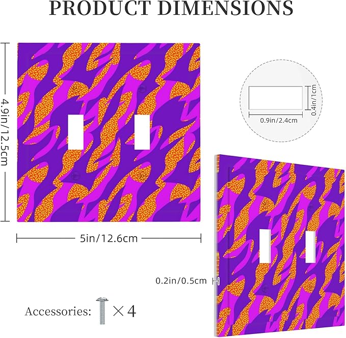 Neon Colors Colorful Double Toggle Light Switch Covers 2 Gang Wall Plate Dual Decorative Switchplate Electrical Faceplate for Bathroom Country Kitchen Bedroom Decor, 4.9" x 5"