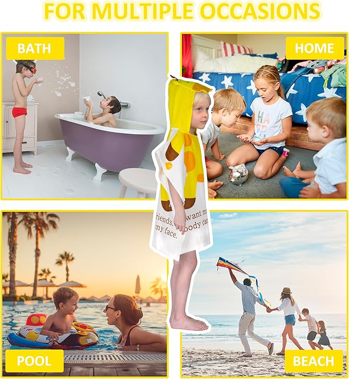 Toddler Bath Towel Hooded - Cotton Kids Beach Towel 24"x24" for Ages 1 to 5, Toddler Towels with Hood Snaps, Soft Terry Poncho Towel as Pool Swim Cover Ups for Girls Boys (Giraffe White)
