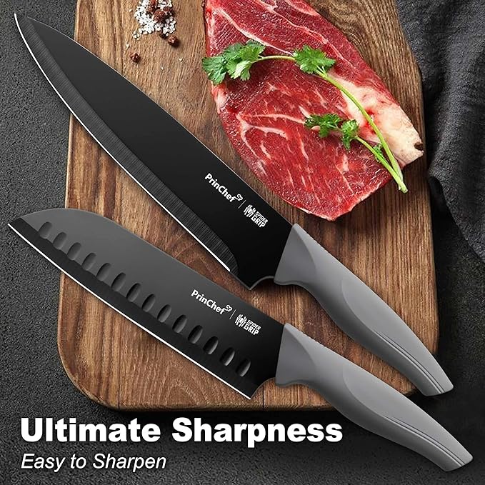 PrinChef Knife Set, 19 Pcs Rust Proof Knives Set for Kitchen, with Acrylic Stand, Sharpener, Scissors and Peeler, Stainless Steel kitchen knife set Nonstick and No Scratch