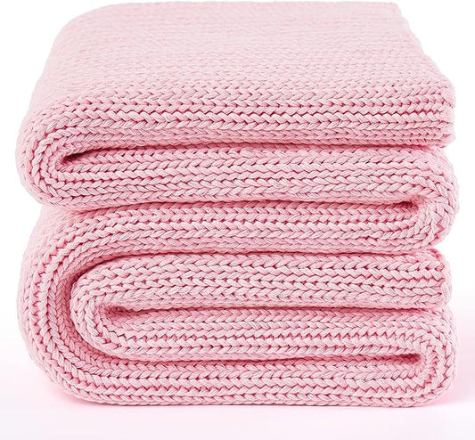 Knitted Weighted Blanket(Pink 50"x75" 20lbs),Home Décor Cooling Throw Blanket for Hot Sleepers,Hand Made Chunky Knit Heavy Blanket for Adults Use on Full Size Bed