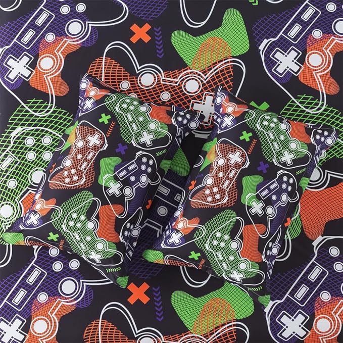 qjmiaofang Gamer Sheets Queen for Boys Gamer Sheet Set Video Game Bed Sheet Set 4Pieces Gaming Sheets Queen Gamer Fitted Sheet Gaming Bedding Set 1 Fitted Sheet 1 Flat Sheet 2 Pillowcase