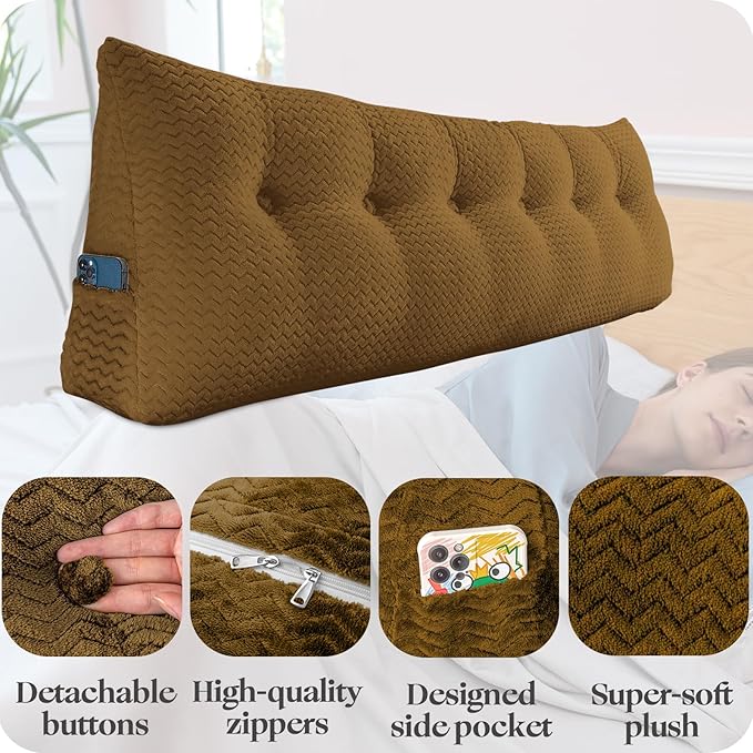 Large Bolster Triangular Headboard Wedge Backrest Positioning Support Bed Rest Reading Pillows Headboard Wedge Pillows for Day Bed Bunk Bed with Removable Cover