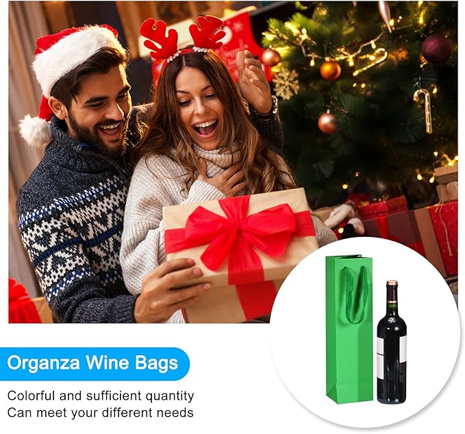 uxcell Wine Bags, 24pcs Grass Green 4 x 4 x 14 In Wine Gift Bags with Handles Paper Wine Tote Bag for Wedding Birthday Christmas Party Supplies