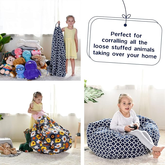 YuppieLife Kids Animal Storage Bean Bag Cover Extra Large stuff'n Sit(Just Cover, No Filling)|Toy Organizer|Carrying Handle|Available for Kids and Teenager|Cuddle Chair(38“,Leaf Clover)