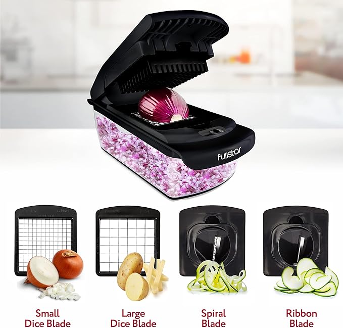 Fullstar Vegetable Chopper - Food Chopper - Onion Chopper - Vegetable Slicer & Spiralizer - Veggie Chopper with Container - Kitchen Gadgets - Home Essentials - Kitchen Accessories (4 in 1, Black)