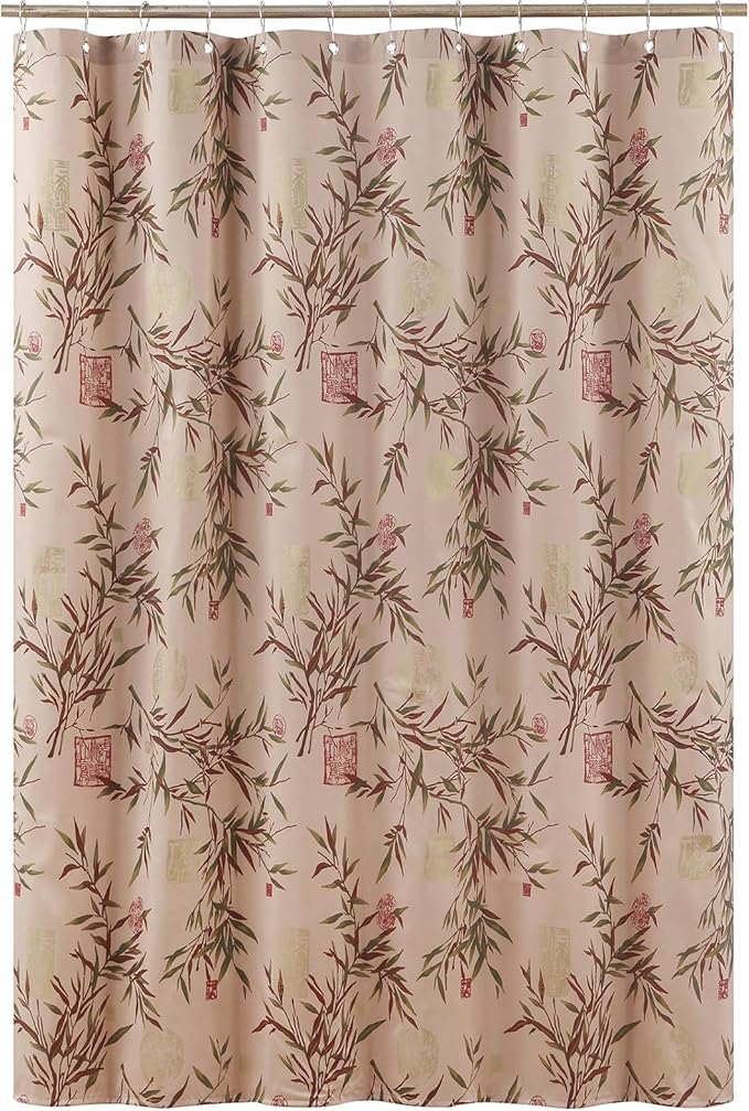 Saigon Farmhouse Printed Leaves Vintage Waterproof Polyester Fabric Brown Bamboo Country Cloth Bathroom Shower Curtain,Extra 78" W x 72" L