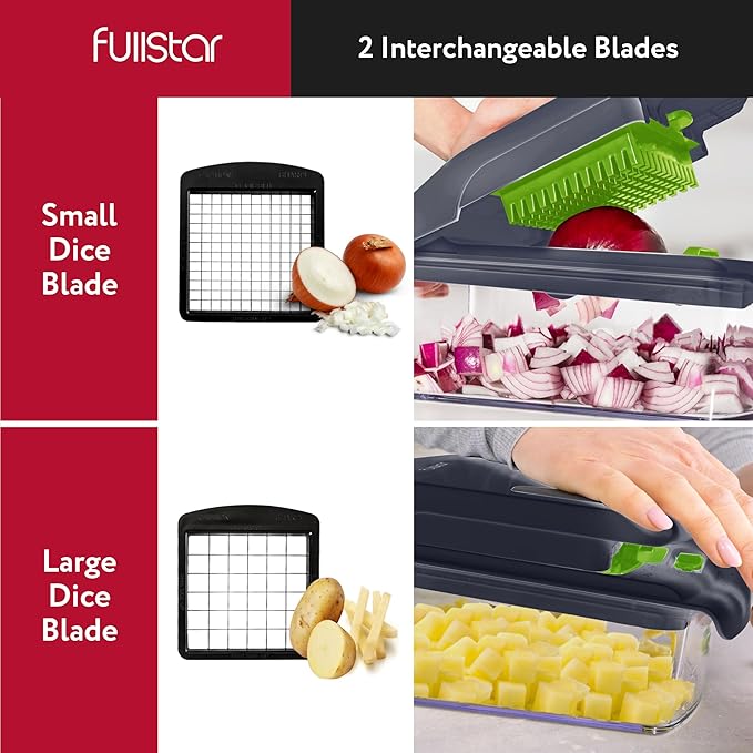 Fullstar Vegetable Chopper - Food Chopper - Onion Chopper - Vegetable Slicer & Spiralizer - Veggie Chopper with Container - Kitchen Gadgets - Home Essentials - Kitchen Accessories (2 in 1, Gray/Green)
