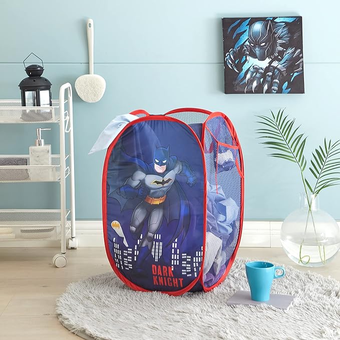 Idea Nuova Batman Pop Up Hamper with Durable Carry Handles, 21'' H x 13.5'' W X 13.5'' L, Batman/Blue