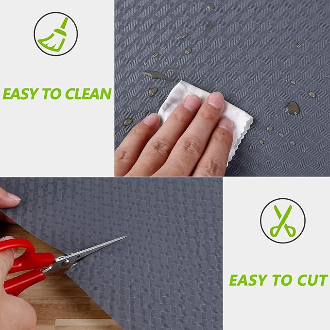 HooTown Shelf Liner Kitchen Cabinet Drawer Mats 11.8 Inch Wide x 157.5 Inch Long, Non Adhesive EVA Plastic Washable Waterproof Protective Pad for Pantry Closet, Cupboard, Grey