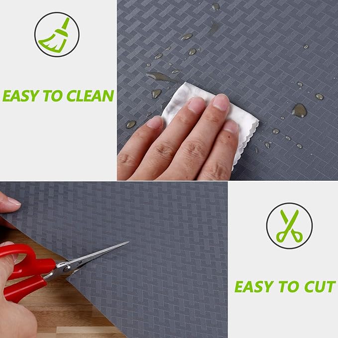 HooTown Shelf Liner Kitchen Cabinet Drawer Mats 11.8 Inch Wide x 393.7 Inch Long, Non Adhesive EVA Plastic Washable Waterproof Pad Protectors for Pantry Closet, Cupboard, Grey